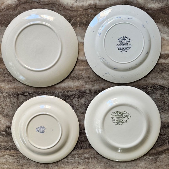 Set Of 4 Blue & White Plates. Barrats. Currier & Ives. Willow Ware. Countryscape - Picture 2 of 6